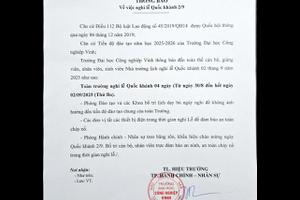Thông báo lịch nghỉ lễ Quốc khánh 2/9